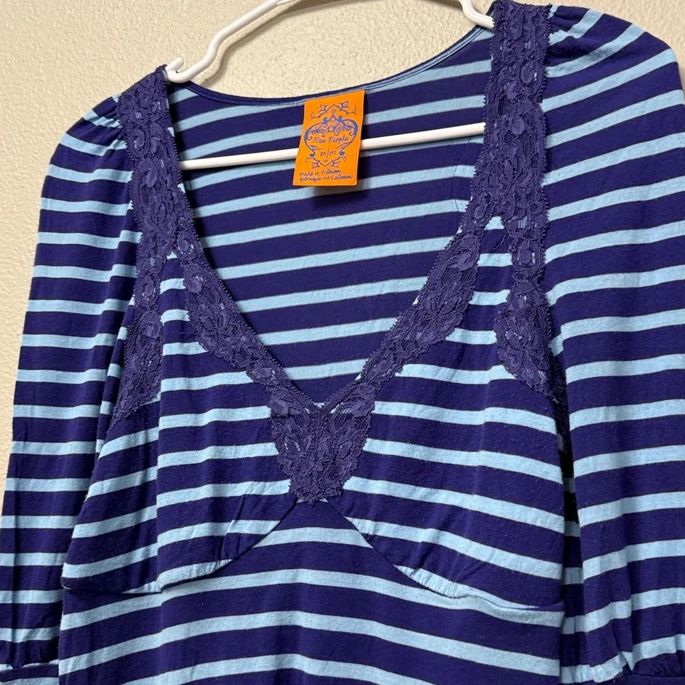 Vintage Free People V-Neck Striped Top